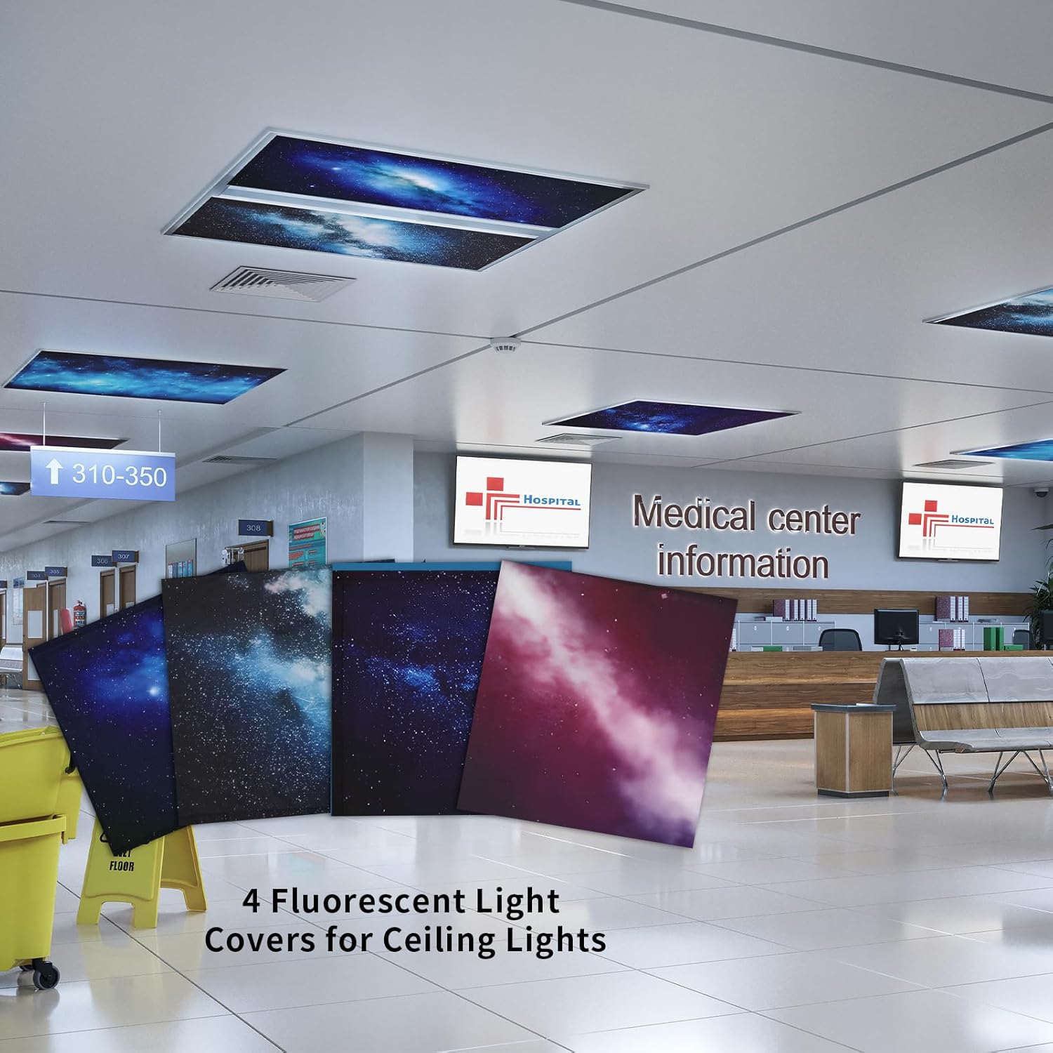 4Pcs Fluorescent Light Covers for Ceiling Lights,4x2 Feet Magnetic Light Covers,Drop Ceiling Lighting Covers Decor for Office,Kitchen,Classroom,Home,Hospitals (Nebula)