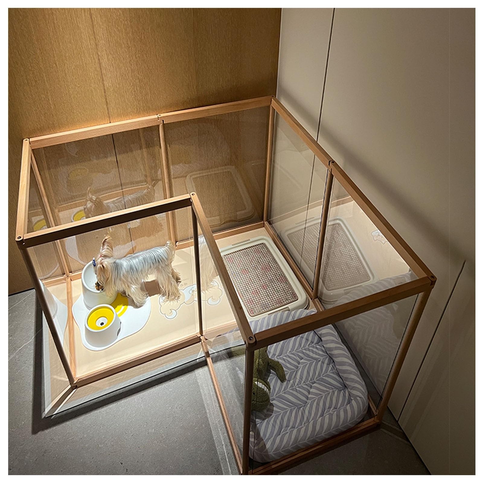 Parque para Perros de Interior Acrílico,Paneles con Puerta con Seguro, Corral Transparente para Cachorros，Caja de Parto y Jaula de Perrera，para Cachorros, Gatos, Conejos(No Door,4 Pieces)