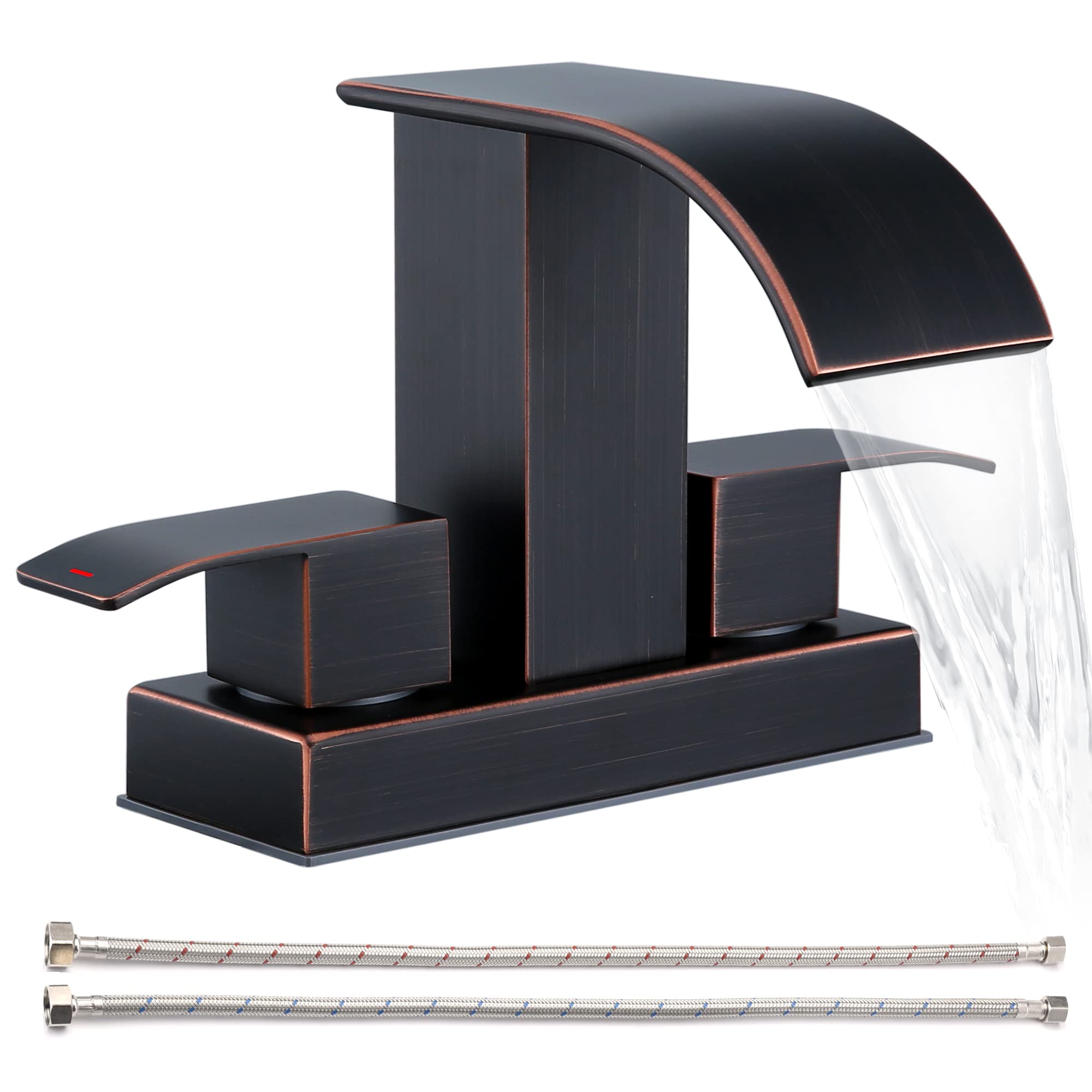 Photo 1 of *Used* 2 Handle 4 Inch Centerset Waterfall Bathroom Faucet, with cUPC Faucet Supply Line Hoses, Oil Rubbed Bronze