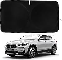 Vista 1 de Parasol para parabrisas BMW X2 (2018-2023), certificado 99.87% UVB y 99% de protección solar UVA. Cubierta opaca de doble capa galardonada, parasol