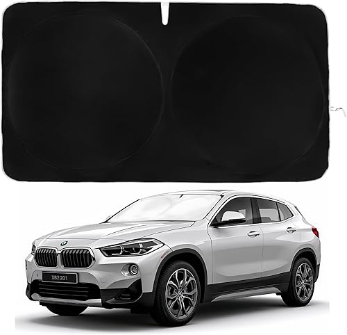 Parasol para parabrisas BMW X2 (2018-2023), certificado 99.87% UVB y 99% de protección solar UVA. Cubierta opaca de doble capa galardonada, parasol