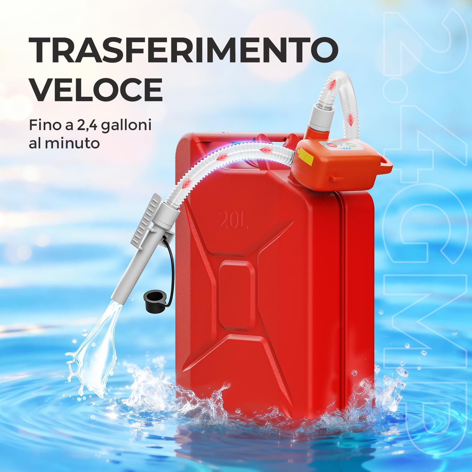 Pompa di trasferimento carburante con sensore di arresto automatico, pompa benzina elettrica con batterie, pompa diesel portatile ricaricabile per benzina, diesel e olio, arancione