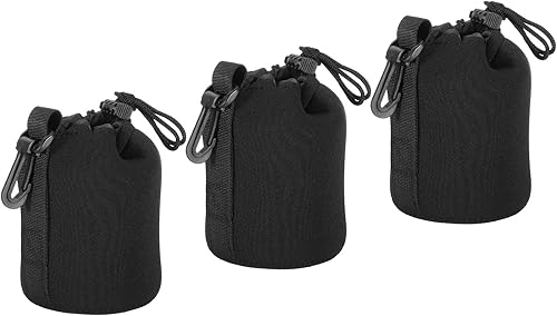 PATIKIL Bolsa para lente de cámara, 3 unidades de 3.3 pulgadas de identificación x 5.5 pulgadas de alto con cordón de protección gruesa de neopreno,