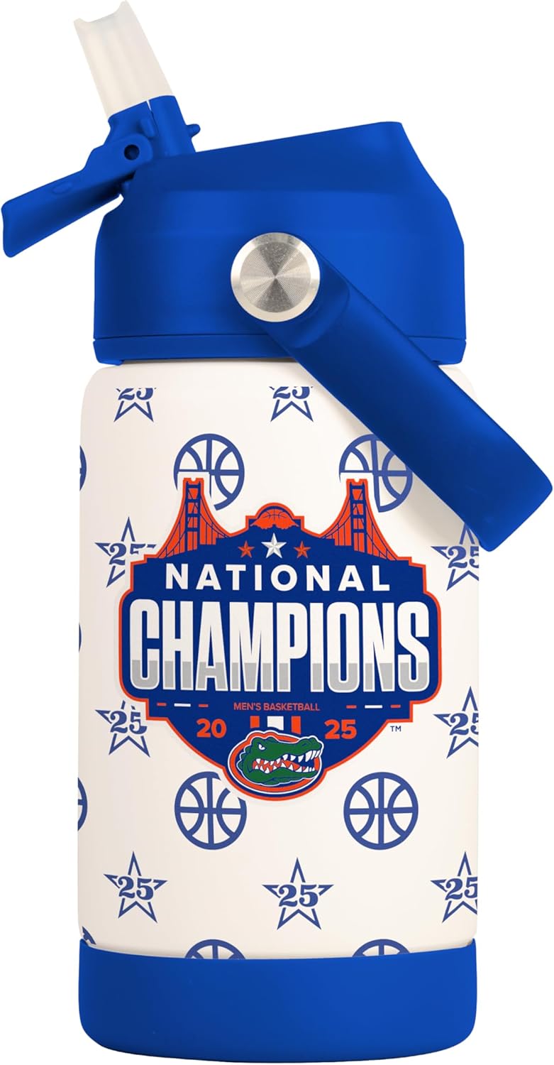 Logo Brands Men's March Madness Basketball National Champion Florida Gators 12 oz Stainless Steel Kids Bottle - NCAA Licensed Design- Spill Proof Bottle, Durable & Portable For Young Fans