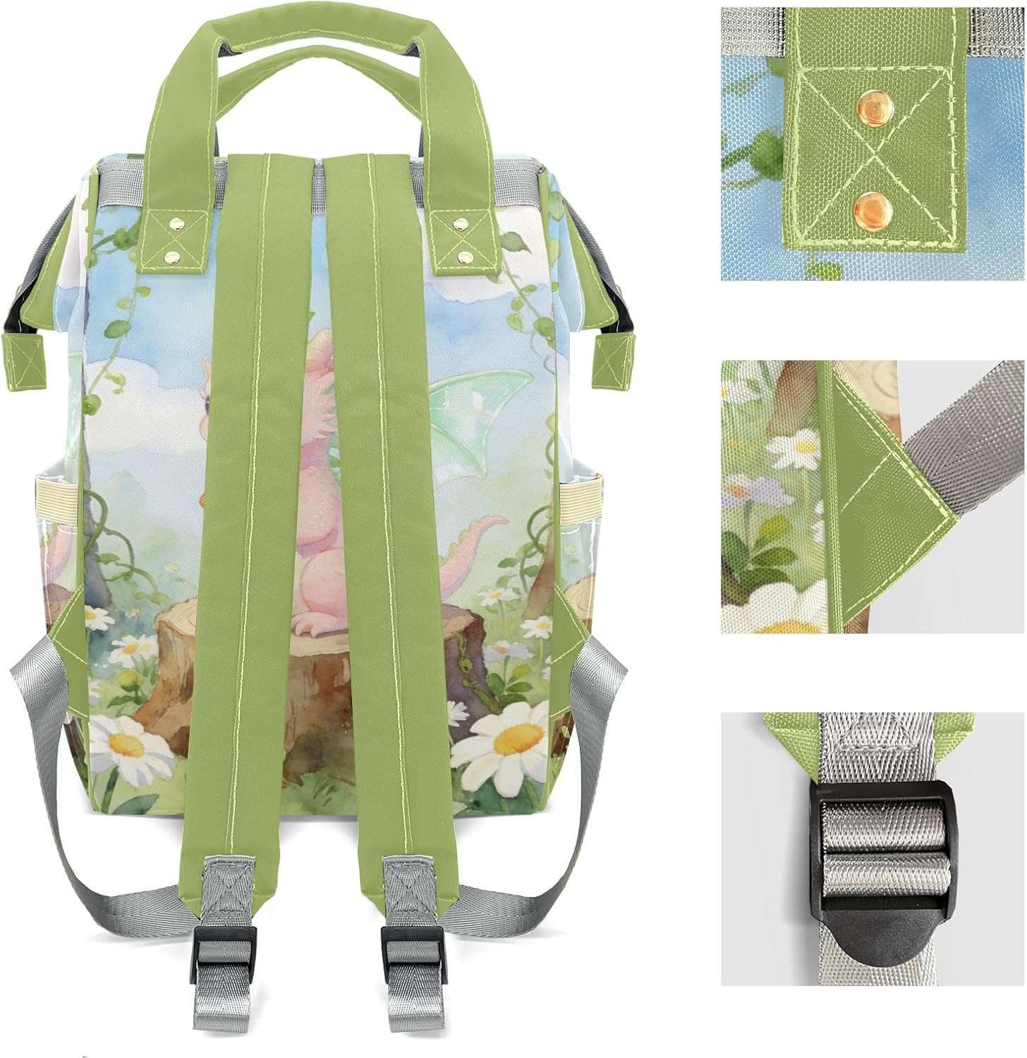 Personalized Diaper Bag Backpack Gift Watercolor Dragon Mushroom Ultimate Nappy Bag: Spacious, Waterproof & Perfect for Travel