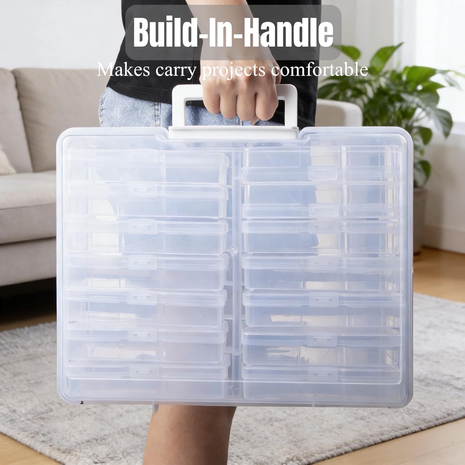 4×6 inch Plastic Photo Storage Box,Photo Cases,Picture Storage Containers With Handle,16pcs photo organizers and storage For Photos,Picture,Greeting Card,Stickers,Seed,Craft Supplies (Clear)