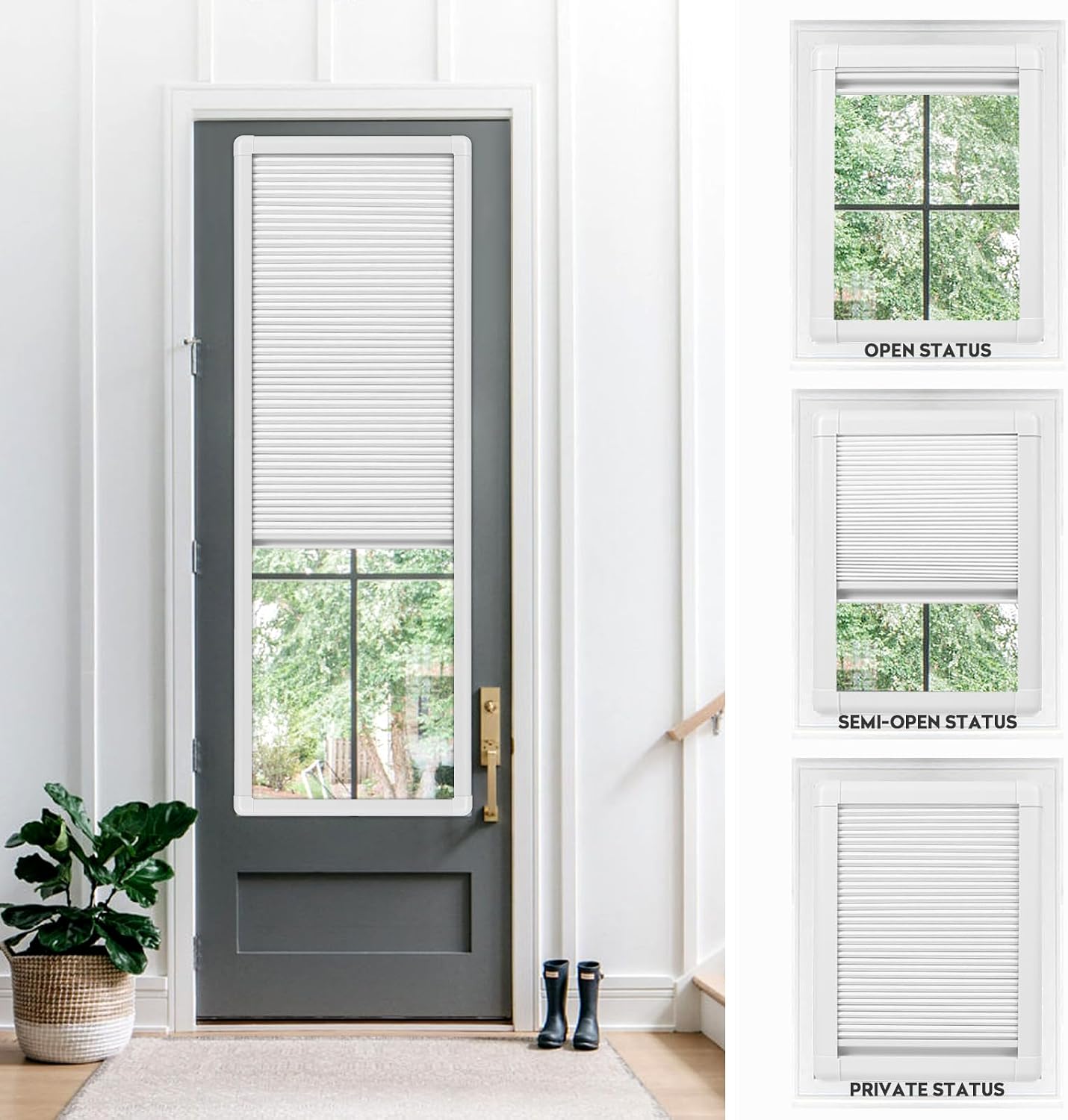 ACMEART Blackout Door Blinds W 21 x H 63 inch Privacy Thermal Insulated Hidden Door Window Blinds Cellular Shades for French Door Front Door (White)