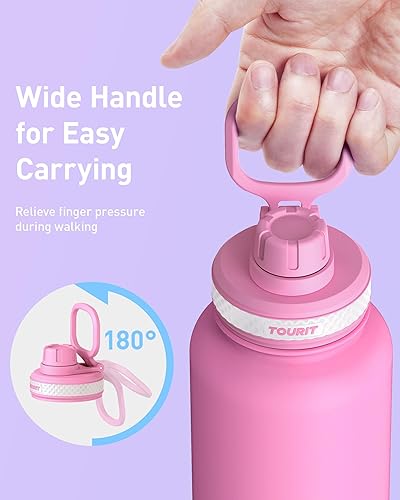 Miniatura 3 de TOURIT Botella de agua aislada de 24 onzas, botellas de agua de acero inoxidable con asa, botella de agua deportiva al vacío de doble pared, sin