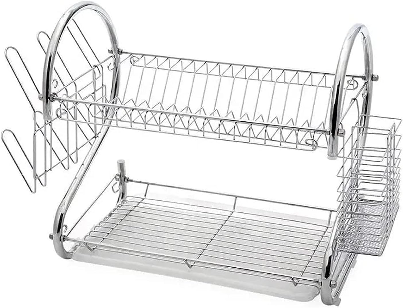 BESTO Dish Bowl Plate Holder Drying Rack Dishrack Tea Coffee Cup Drainer Storage Organizer Stainless Steel Kitchen Rack Utensil Kitchen Rack (Steel, Silver)