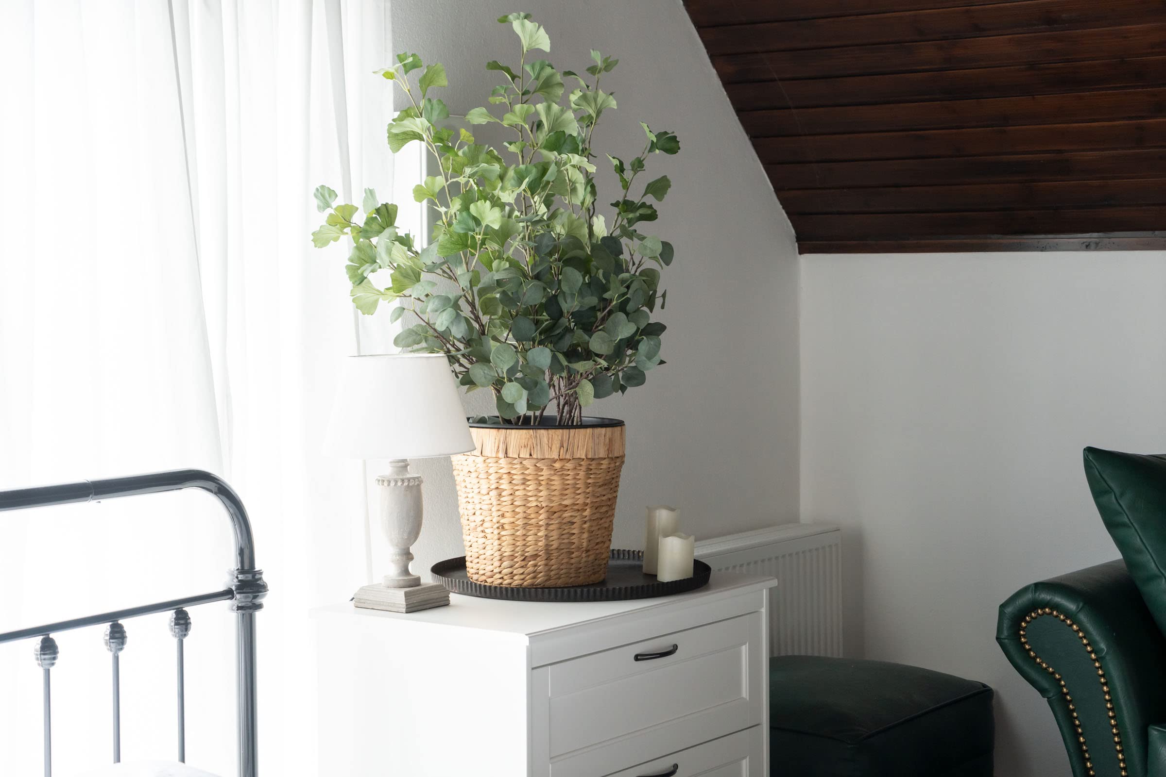 Decorasian - Set di 2 vasi da fiori rotondi intrecciati in zostera con inserto in plastica, per piantare direttamente le piante, 34 cm