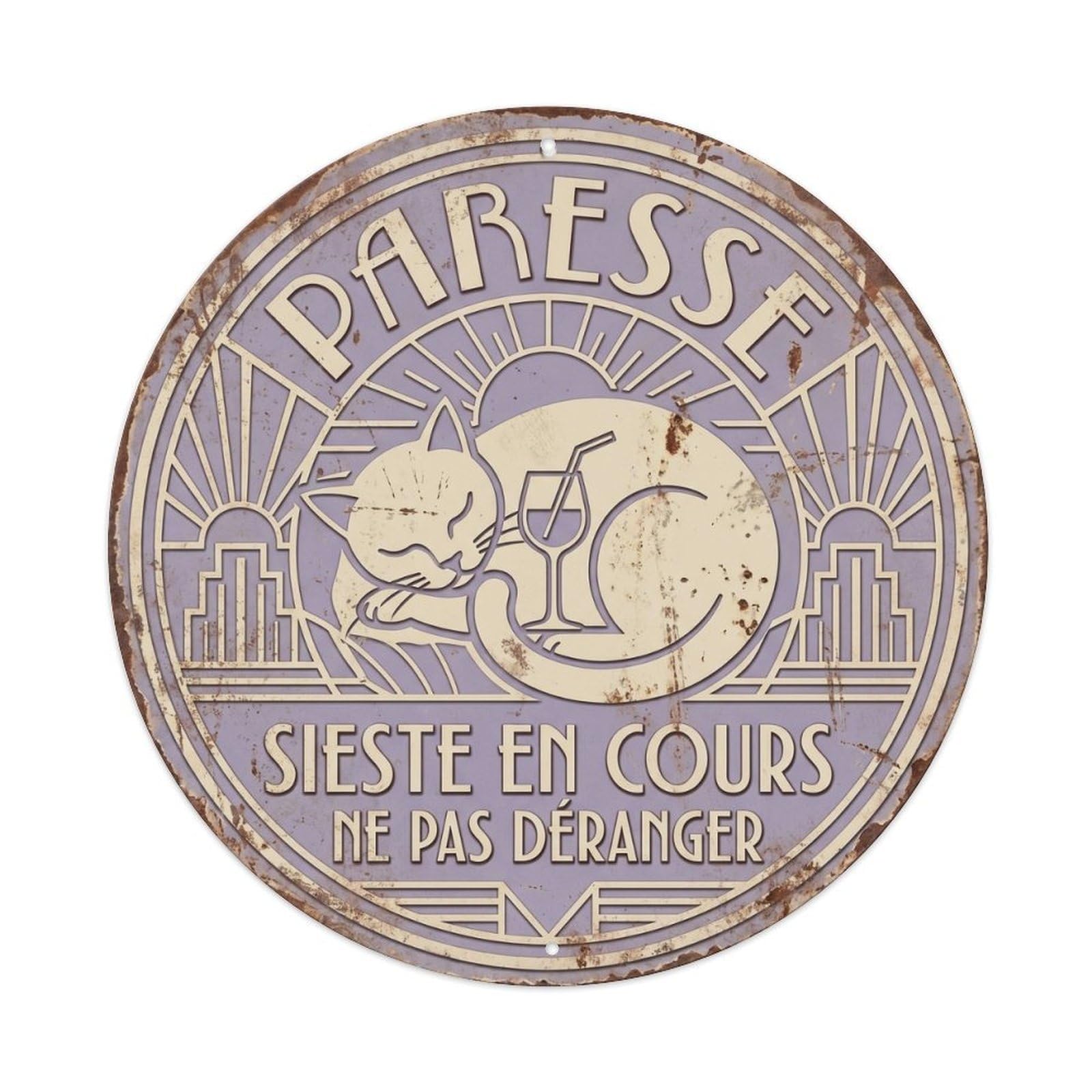 Paresse Humorous Lounge Laziness Vintage Metal Tin Sign Plaque Wall Decor for Cafe, Club Bar, Office, Garden Metal Poster 8x8Inch
