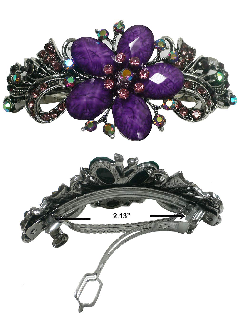 Large Barrette Sparkly Crystals Colorful Beads Thick Hair Hairclip for Women 0052purple