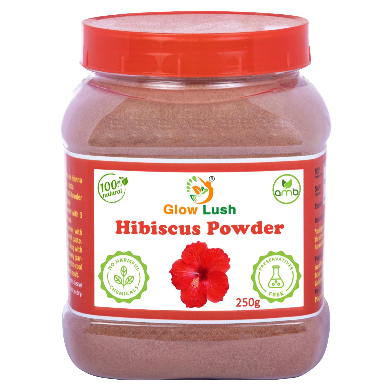 Glow Lush Hibiscus Flower Powder (250 gm) | 100% Pure & Natural Dried Hibiscus Powder | Premium Herbal Powder for Hair Care, Hair Mask, Face Pack & DIY Skin Care | No Added Chemicals | Cosmetic Grade-image-44