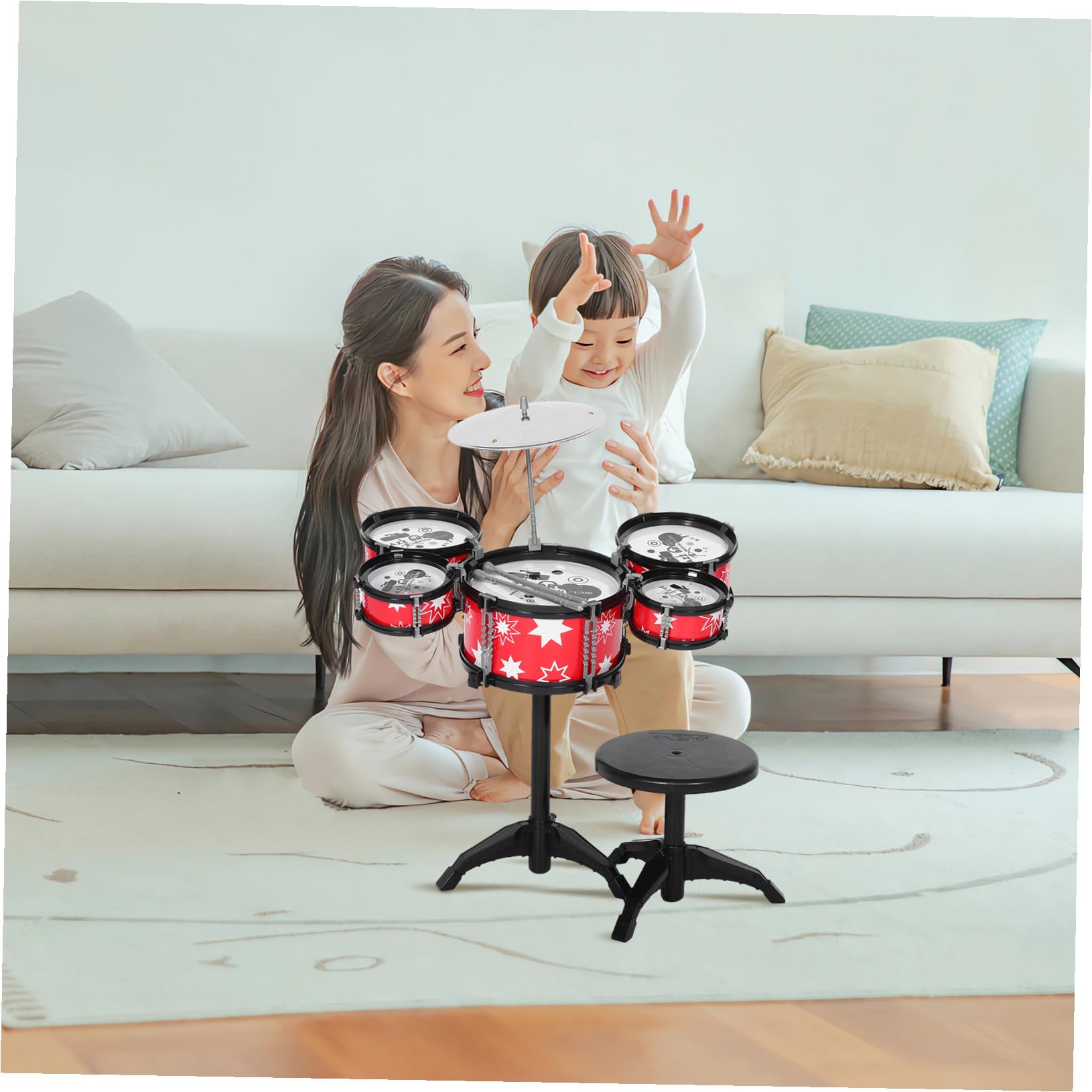 Batería de Juguete Infantil Roja de Plástico, Mini Batería | Diseño Realista y Construcción Resistente, para Niña y Ñiño, Juego de 1