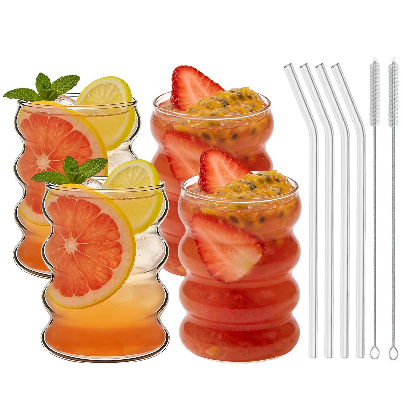 Gobelets en verre avec pailles lot de 4 tasses de 414 ml pour café glacé et thé