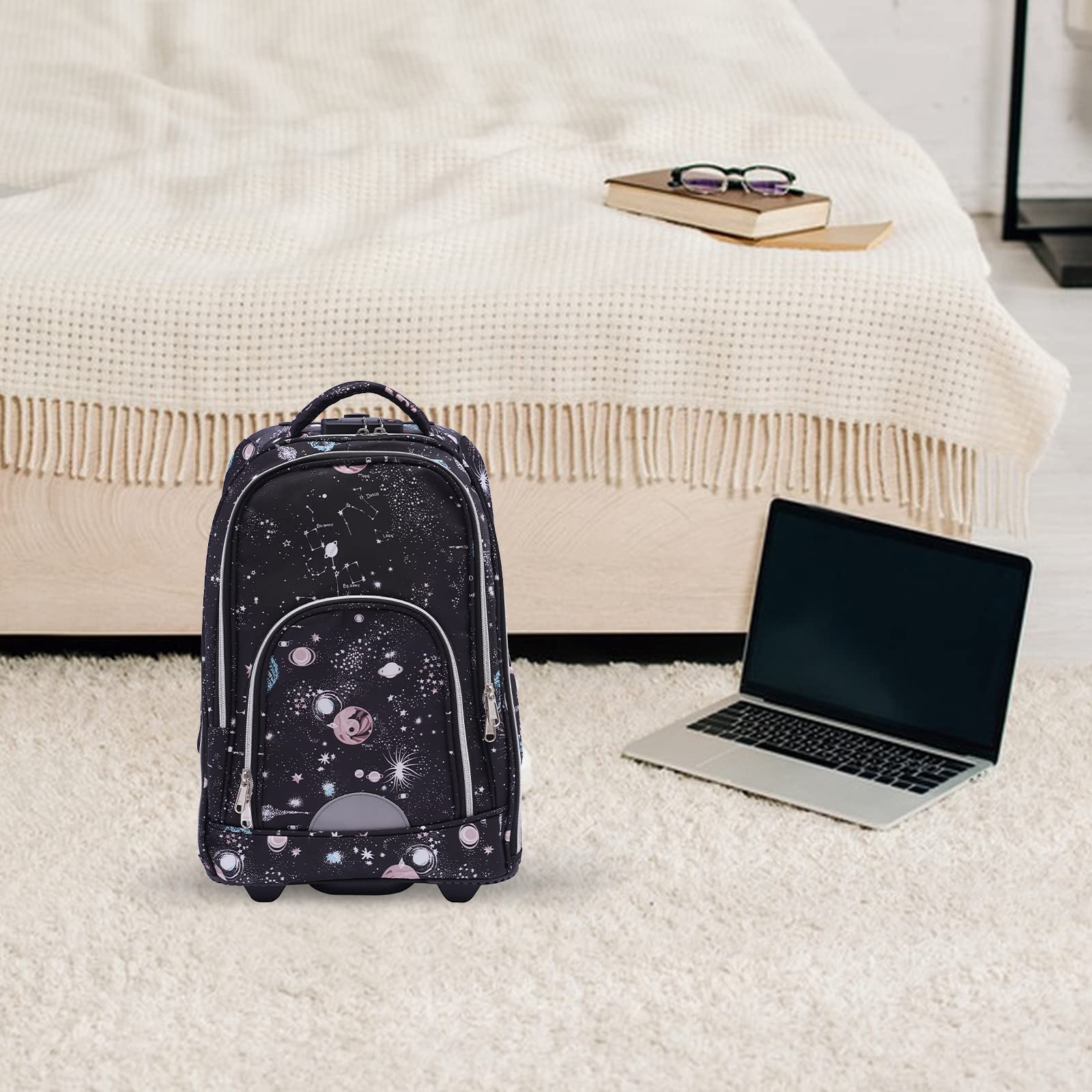 Trolley Zaino, zaino con ruote, zaino per computer portatile con ruota da 7 pollici, zaino da uomo, business con lucchetto a combinazione, per viaggi brevi, viaggi d'affari, viaggi scolastici,