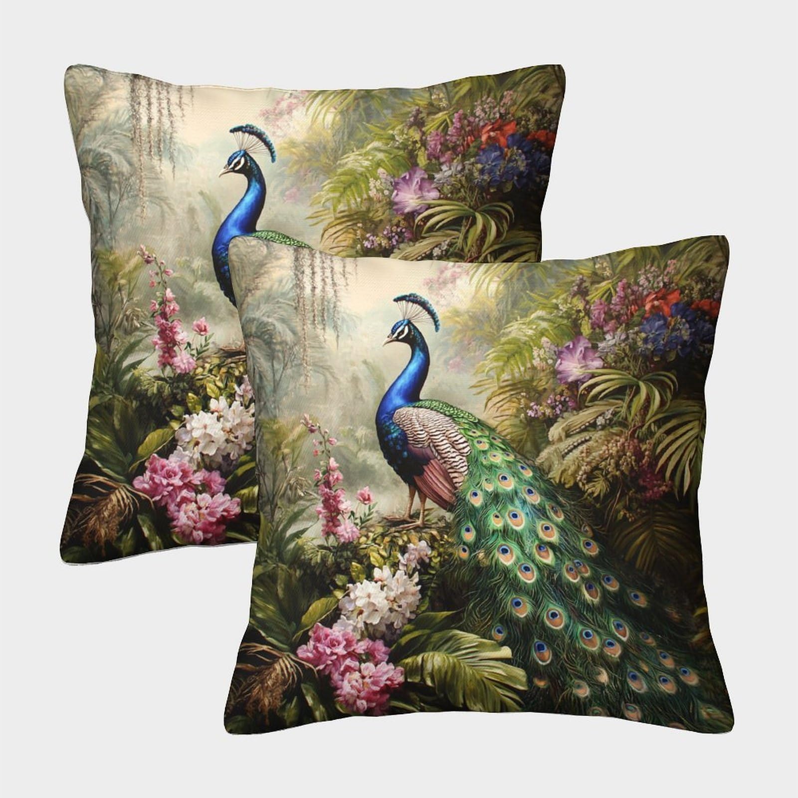 kaiyun 2 Pack 45x45cm Pillow Cases,Peacock,Plants And Flowers Decorative 3D Printed Cushion Cover,sofa Bed Decorative Cushions