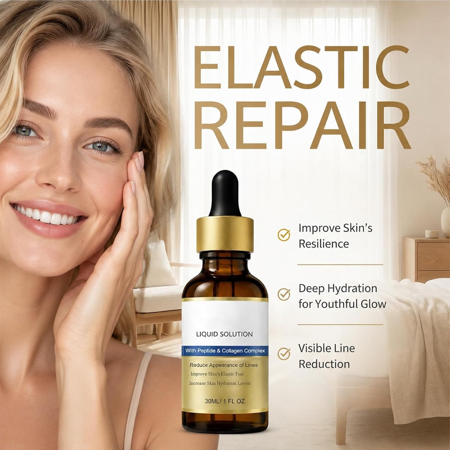 Liquid Solution, Face Lifting Serum, Hydrating & Firming Instant Face Lift Serum, Tightening & Moisturizing Skin Care for Smoother, Elastic (30ML)