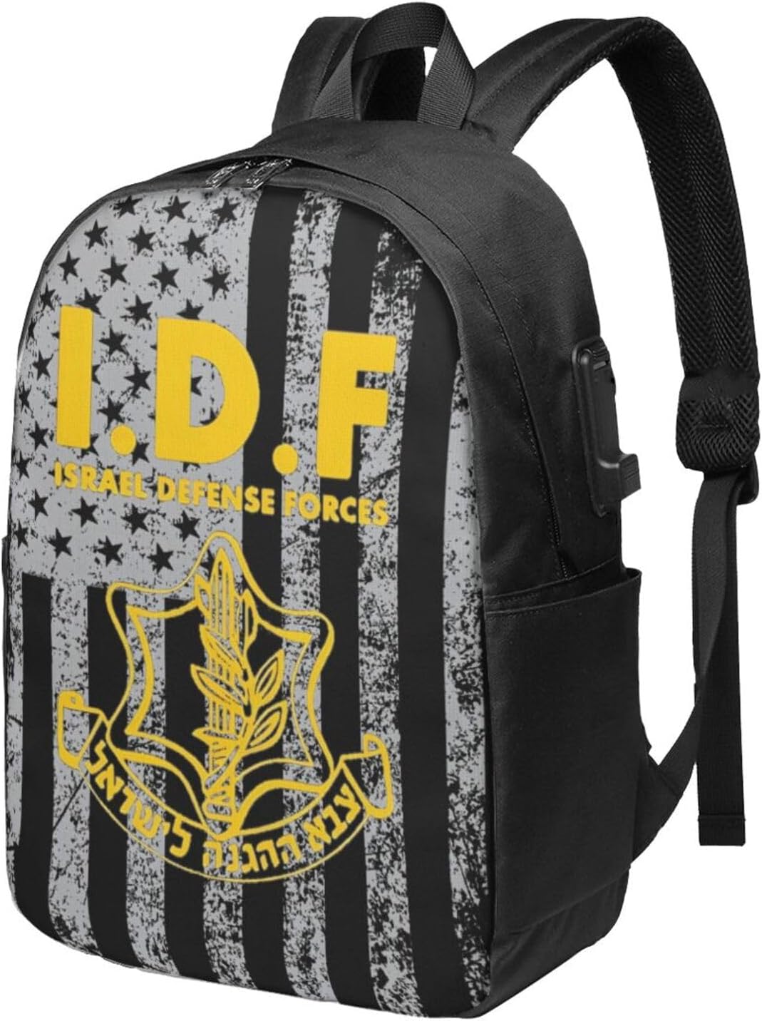 IDF Israel Defense Forces Travel Laptop Backpack Bag with USB Charging Port 17 Inch Computer Business Backpacks for Men Work College Gift,Casual Daypack,Black