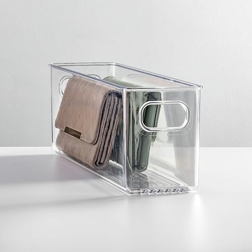 Miniatura 3 de mDesign Organizador de plástico para armario del hogar, cesta de almacenamiento con asas para dormitorio, baño, estantes de gabinete, entrada y