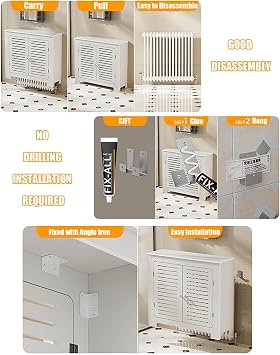 Modern Radiator Cover Louvered Grill Heater Heating Side Stand Cabinet, White Wall Heater Cover Radiator Shelf, Easy To Assemble/Storable, Hide Cluttered Pipes For Decorative Living Room Home(L27.6xH3