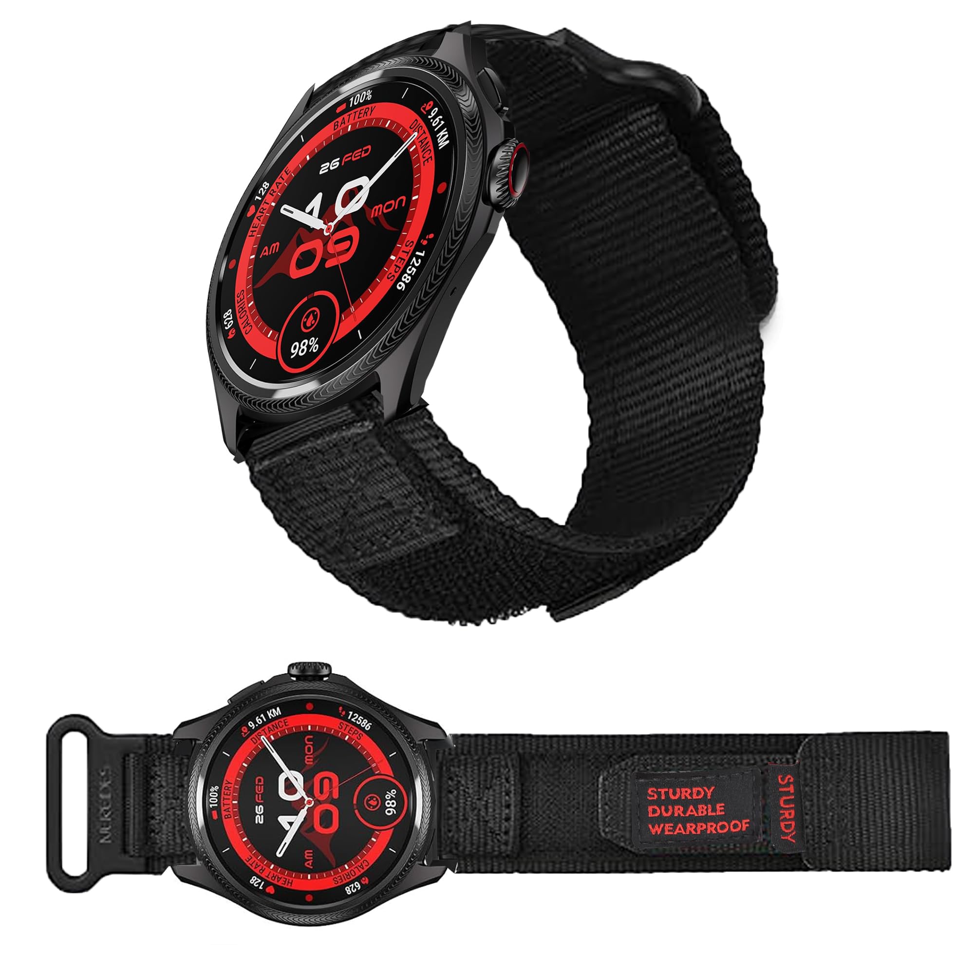 Lamshaw Compatible with Ticwatch Pro 5 Enduro Bands, 24mm Rugged Nylon Sports Strap with Woven Loop Design Compatible with Ticwatch Pro 5 Enduro/Pro 5 Smartwatch (Black)