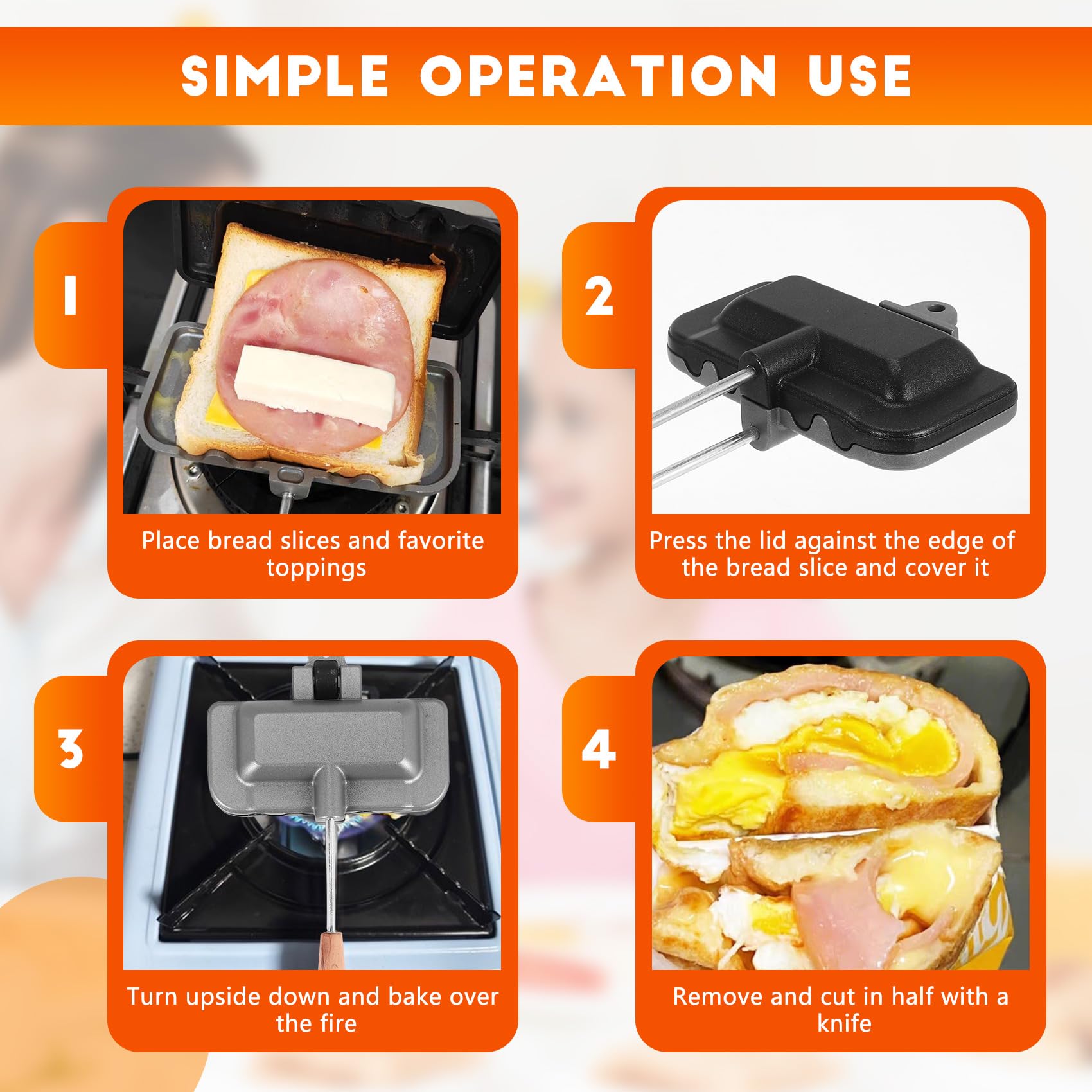 Hot-Dog-Toaster, Doppelseitige Sandwich-Backform, Camping-Bratpfanne, Käsebereiter, Sandwichmaker, Flip-Pfanne