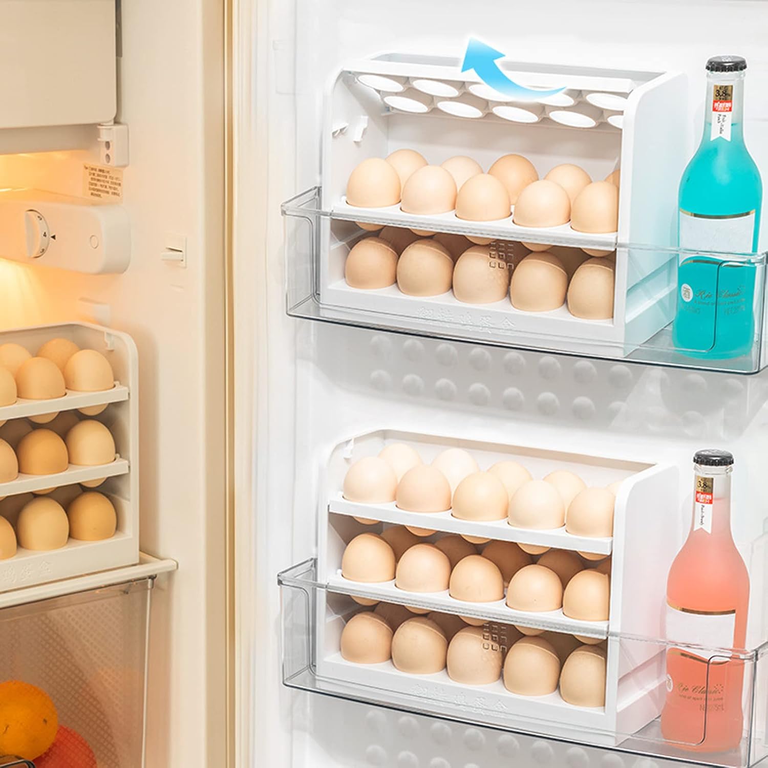 DCQRY 30 Grid Eggs Storage Container for Refrigerator, 3layer Flip
