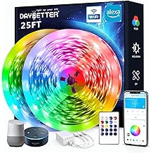 DAYBETTER Smart WiFi Led Lights, 25 FT RGB Led Strip Lights Compatible with Alexa and Google Assistant, App Voice Remote Control Music Sync Color ChangingLED Strip Lighting for Bedroom Room Decor