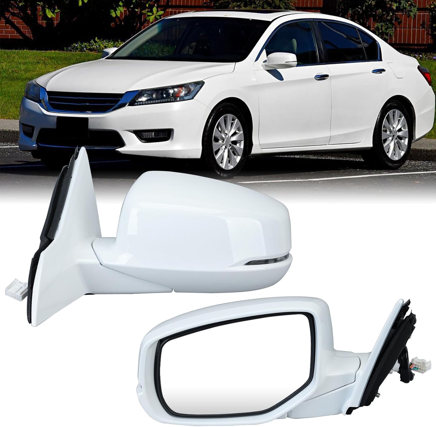 Driver Side Mirror Compatible with Honda Accord Sedan 2013-2017 Power Glass Heated with Turn Signal Indicator Manual Folding Left Door Mirrors Replaces #HO1320275 6 Pins (White)