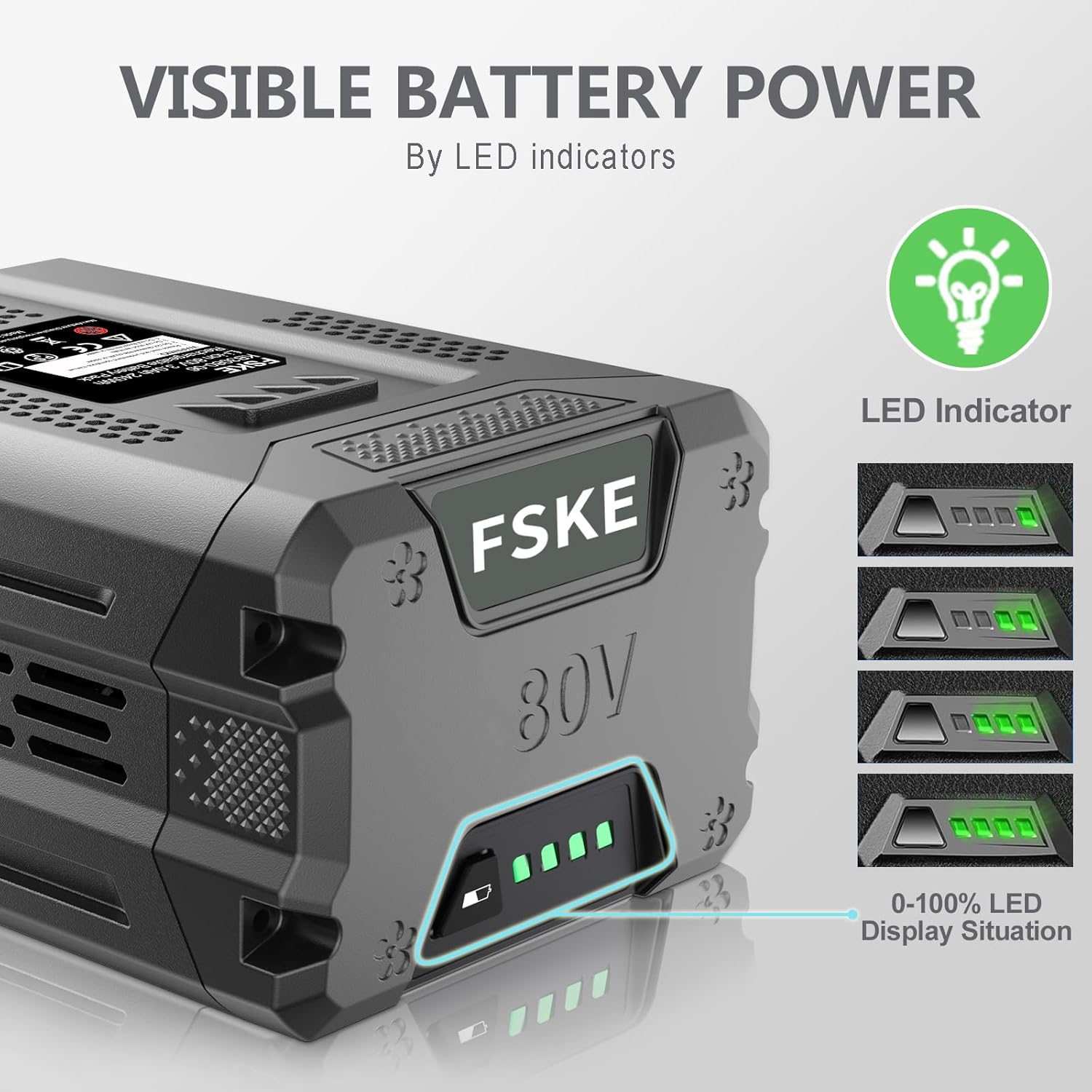 FSKE Premium Replacement for Greenworks 80V Battery 3.0Ah GBA80200 GBA80250 GBA80400 - Compatible with Greenworks Pro 80 Volt Power Tools