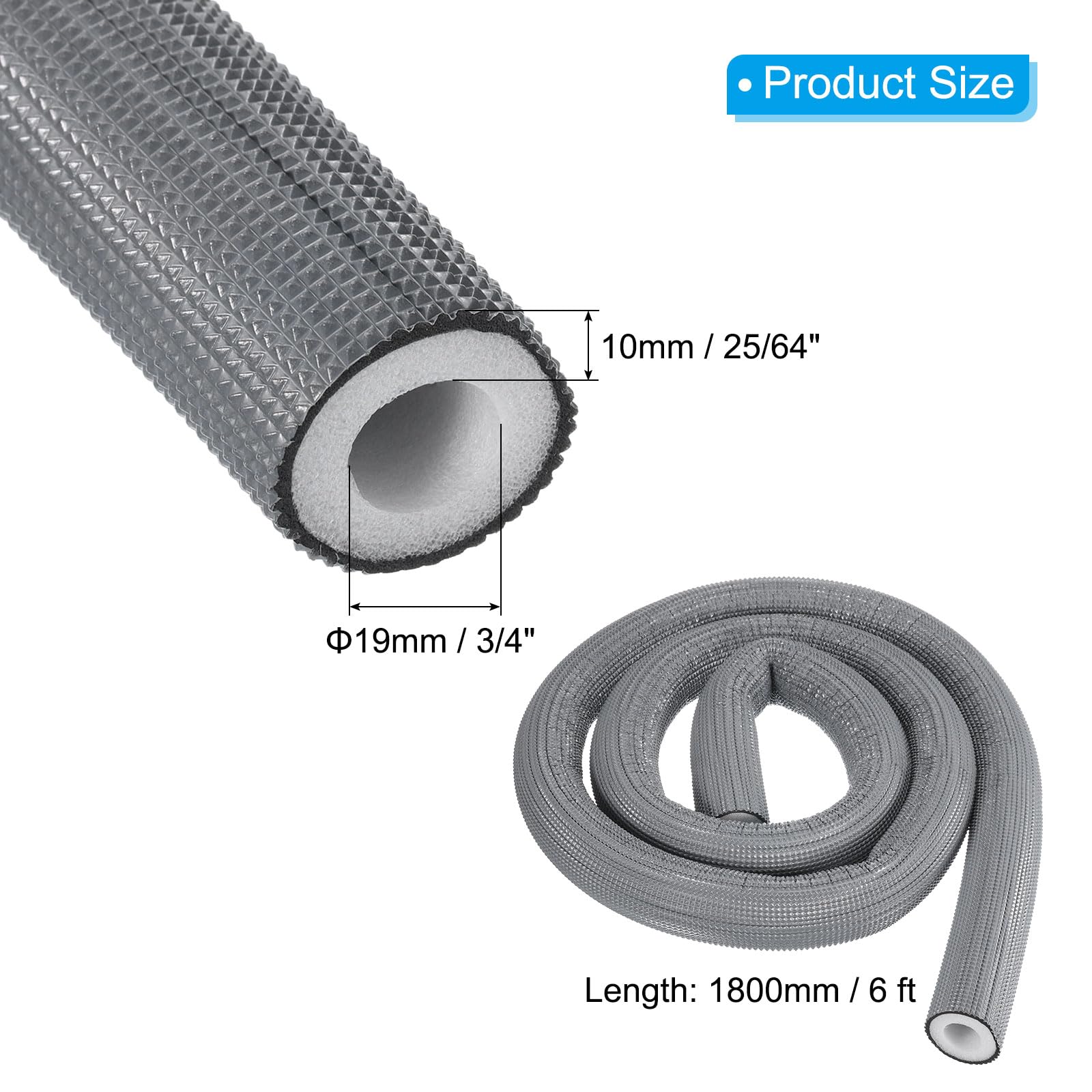 PATIKIL 19mm ID x 10mm T x 1.8m Pipe Insulation Tubing - Image 2
