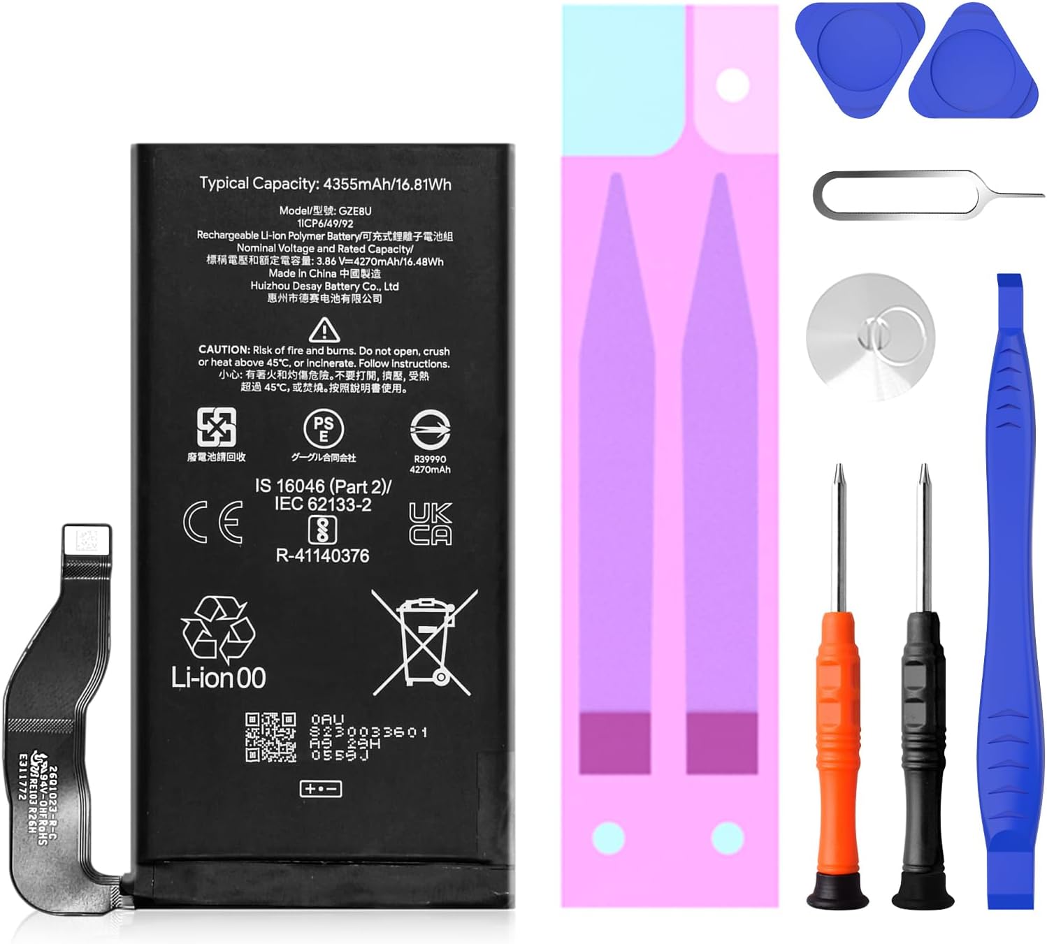 SHENMZ 4355mAh Replacement Battery Kit for Google Pixel 7 | 0-Cycle Li-Polymer Battery | Compatible with GZE8U/GVU6C/GQML3 Models | Includes Repair Tools