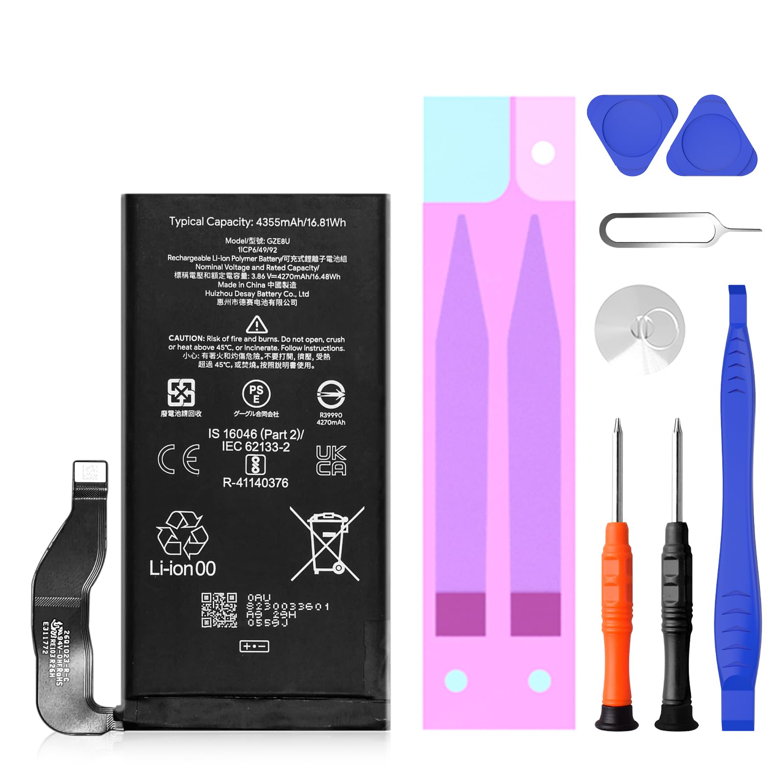 SHENMZ Pixel 7 Replacement Battery Kit - 4355mAh High-Capacity 0-Cycle Li-Polymer Battery for Google Pixel 7 (Model GZE8U GVU6C GQML3) with Repair Tools