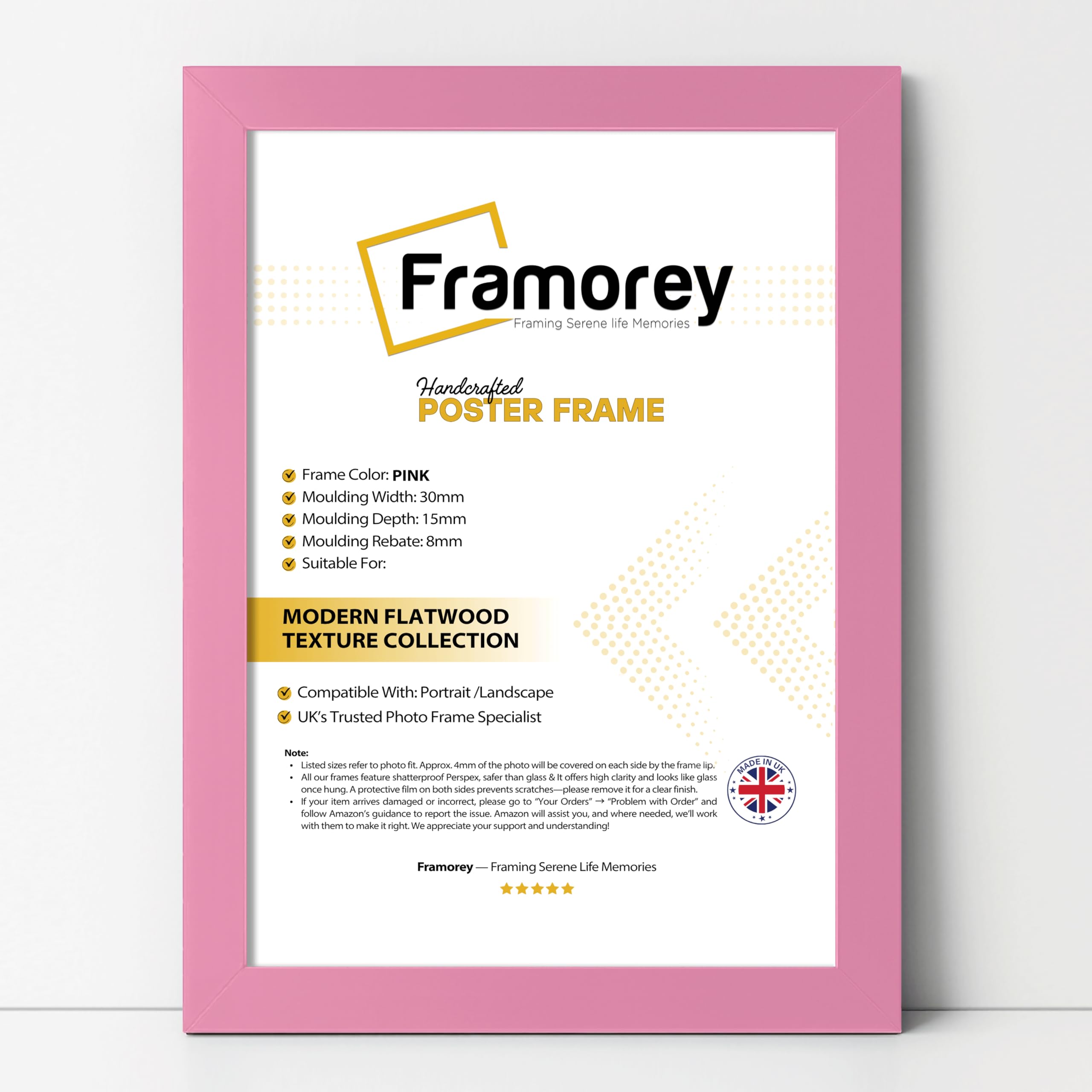 Framorey Modern Flat Picture Frames, Pink 10x6 Inch Size, Collage & Poster Frame, Wall & Tabletop Display