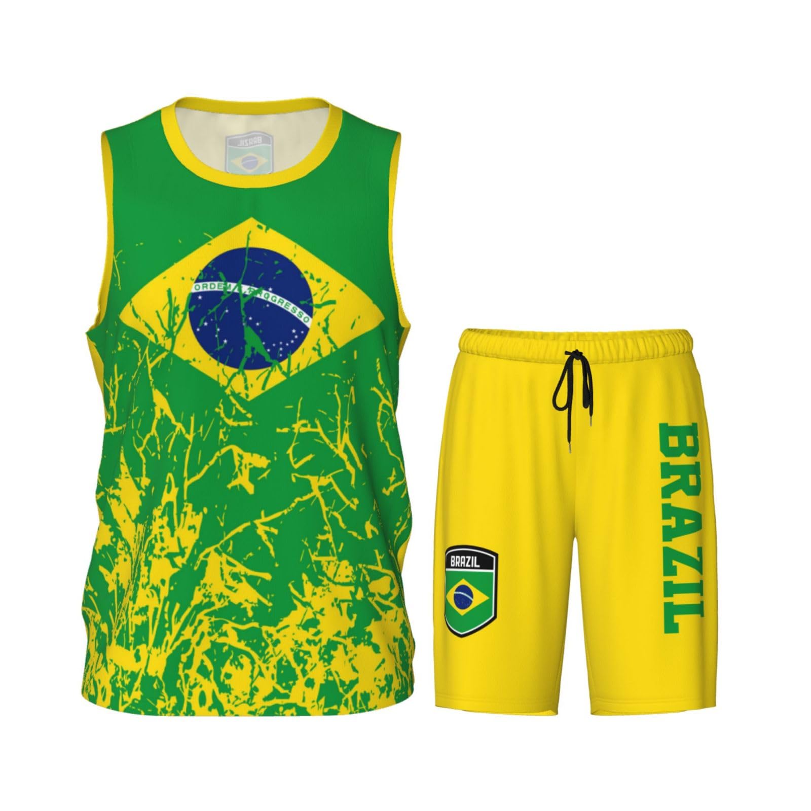 Brazil Flag Grain (1) Basketball Jersey Uniform Suit for Men Adults Training Athletic Set