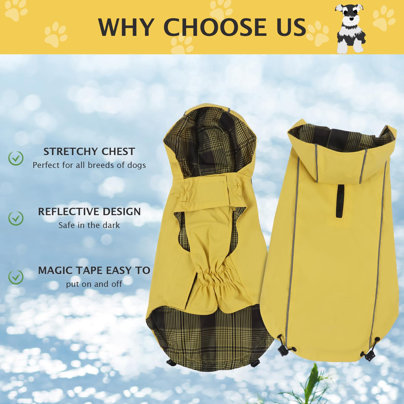 Regenmantel Hund Wasserdicht, Reflektierend Regenjacke mit Kapuze für Hund, Verstellbare Winddicht Regenjacken für Kleine Mittelgroße Groß Hunde Spaziergäng XZ015(Gelb,M)