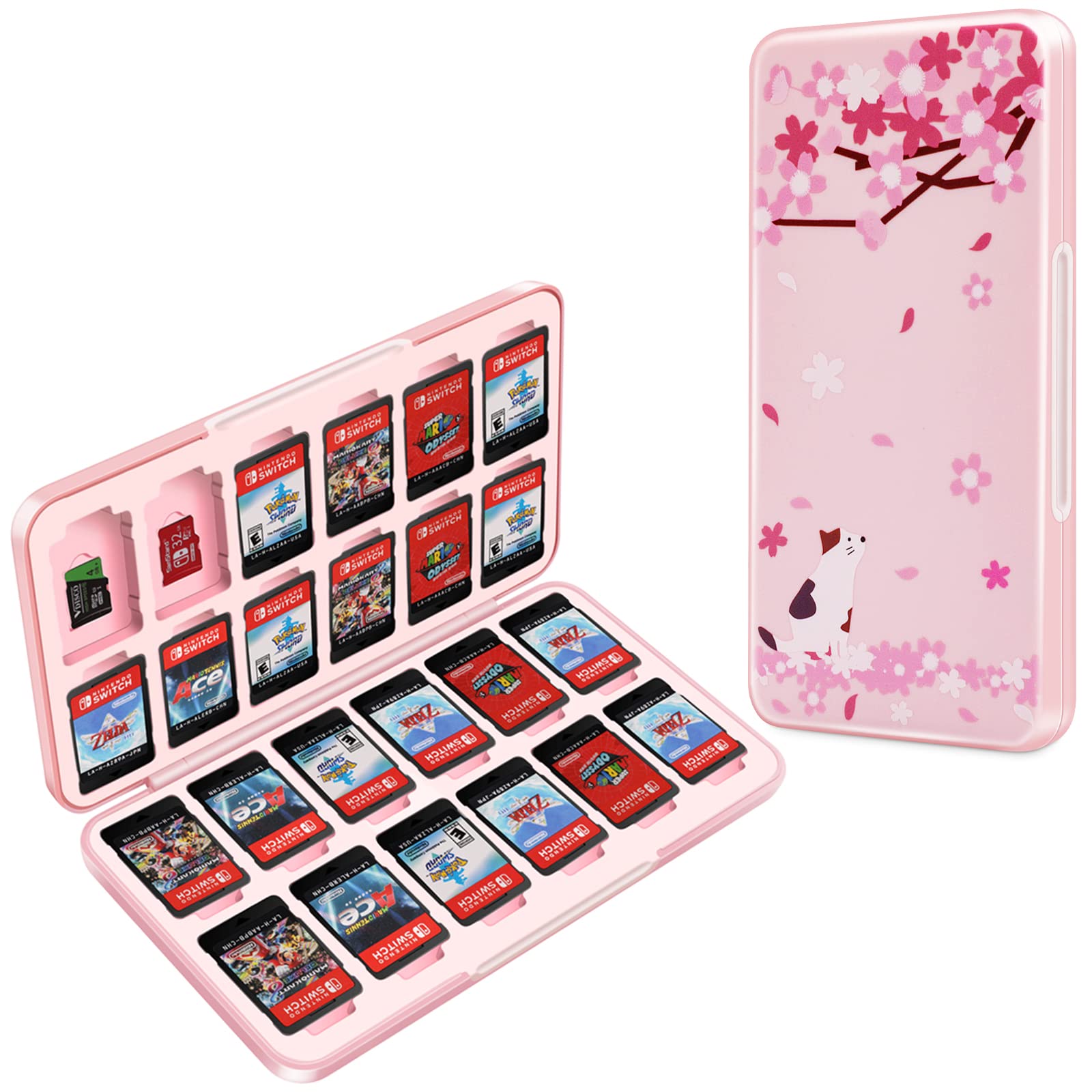 OLDZHU Cute Switch Game Case Holder Compatible with Nintendo Switch&Switch OLED Game,Switch Game Card Case Storage for 24 Games Cartridges and 24 Micro SD Card,Portable Pink Switch Game Case for girls