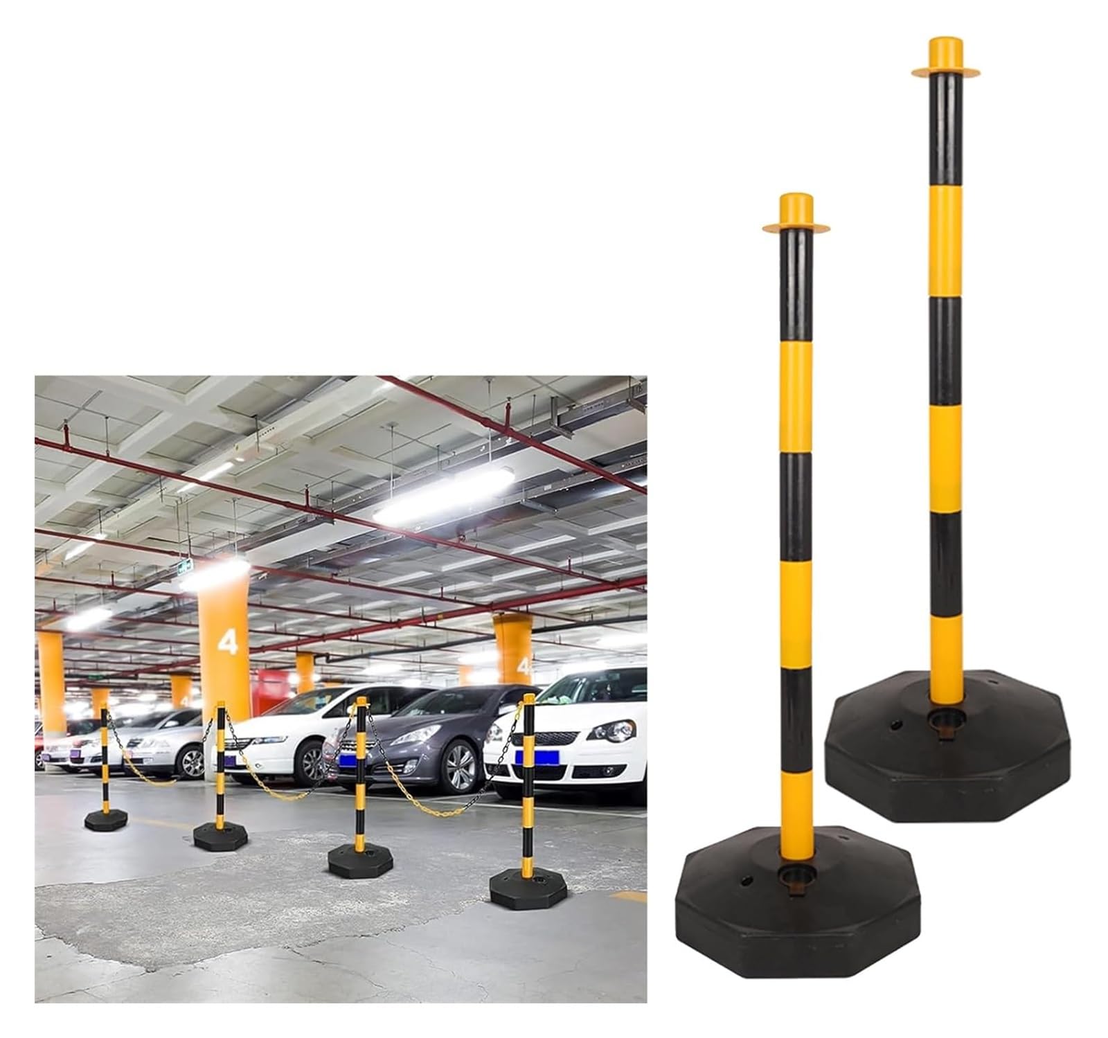 CWCQGH Safety Bollard 33.5inch Height Plastic Warning Cones, Stanchions And 9.8FT Safety Barrier Chain