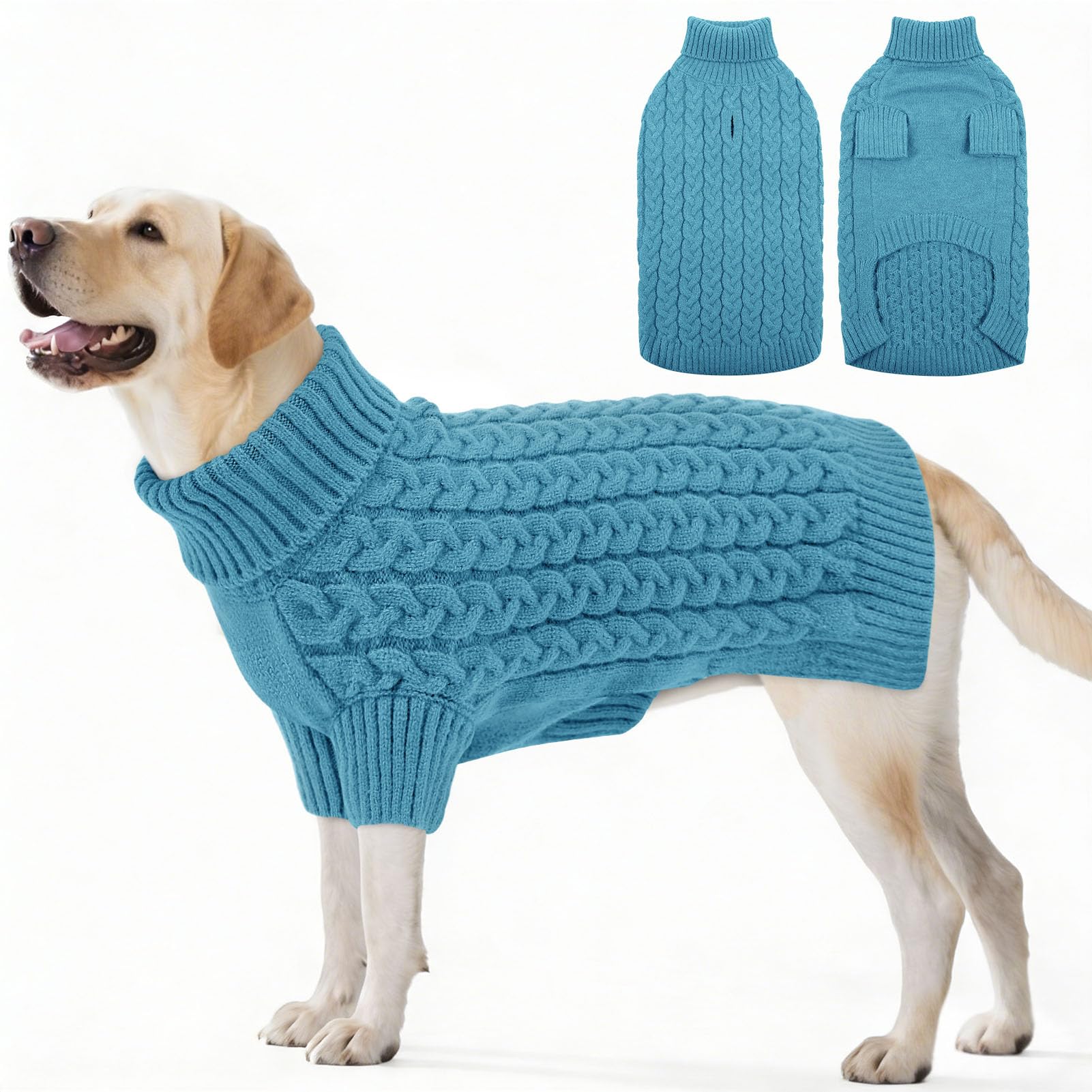 ASENKU Dog Jumper 2XL, Warm Fleece Cable Knit Coat for Large Dogs