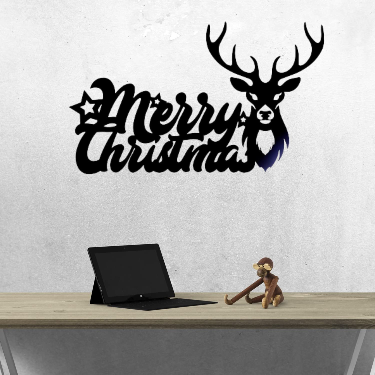 Webelkart Colgante de pared de madera para colgar en la pared con texto "Merry Christmas" de alta calidad, corte láser, 7 x 10 pulgadas, artículos de decoración de Navidad, decoraciones de Navidad