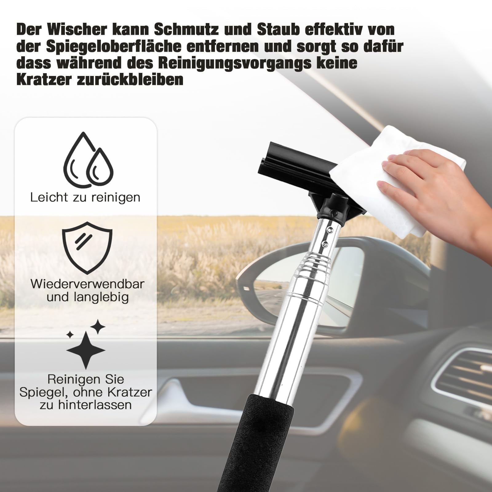 Side Mirror Squeegee,Retractable Car Rearview Mirror Wiper,Portable Car Mirror Squeegee for Rainy Foggy Weather,Universal Car Accessories - 4