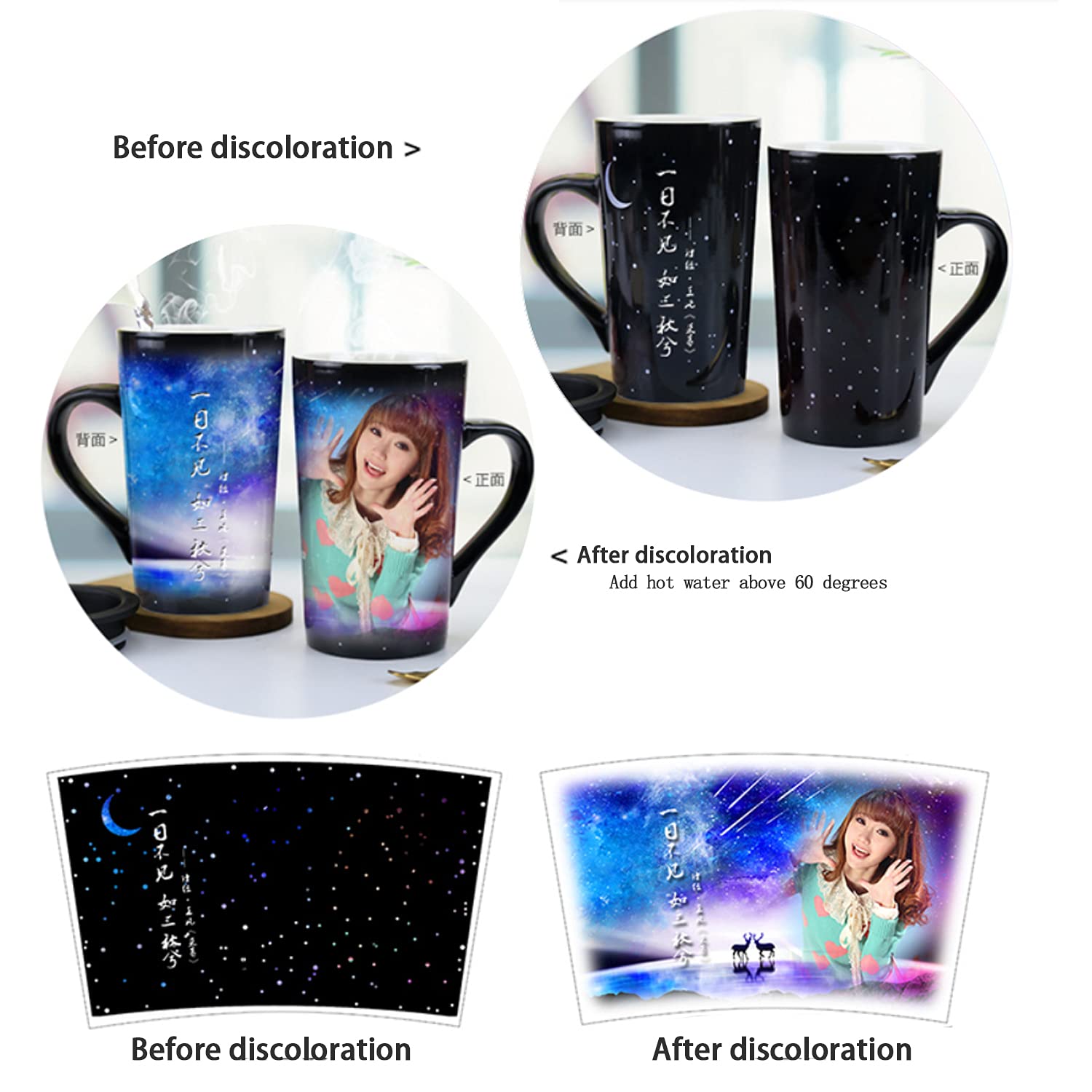 Lehaha Taza Magica Personalizada con Foto Termocromica,Regalo Personalizado | Collage Fotografico Taza Cafe Cambio Color para Adultos Cumpleanos Aniversario, 16oz/500ml