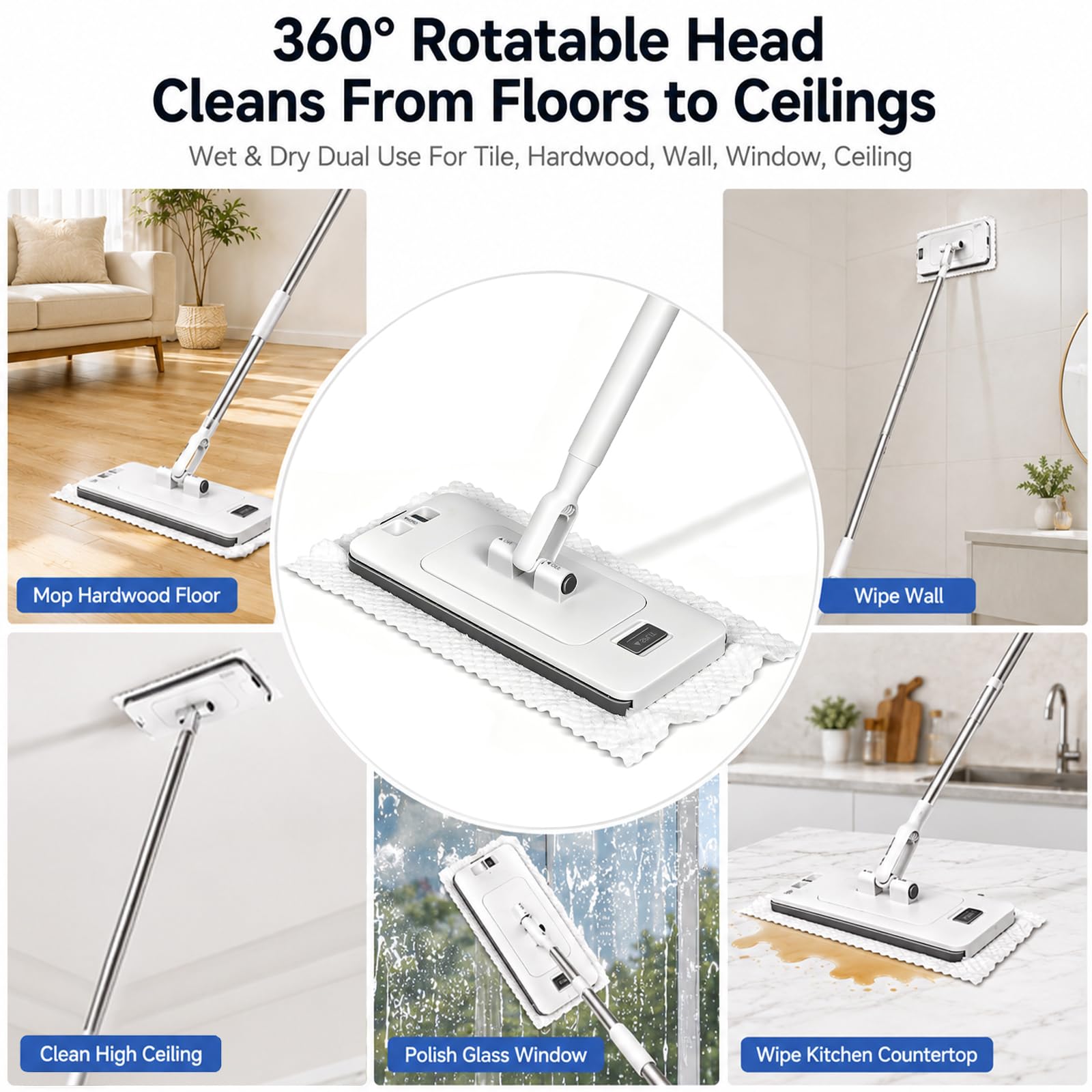 Mop z systemem zacisków ciśnieniowych 120 cm 2 w 1 bezdotykowy mop podłogowy płynnie działający system zacisków zatrzaskowych nadaje się do czyszczenia różnych powierzchni, w tym podłóg
