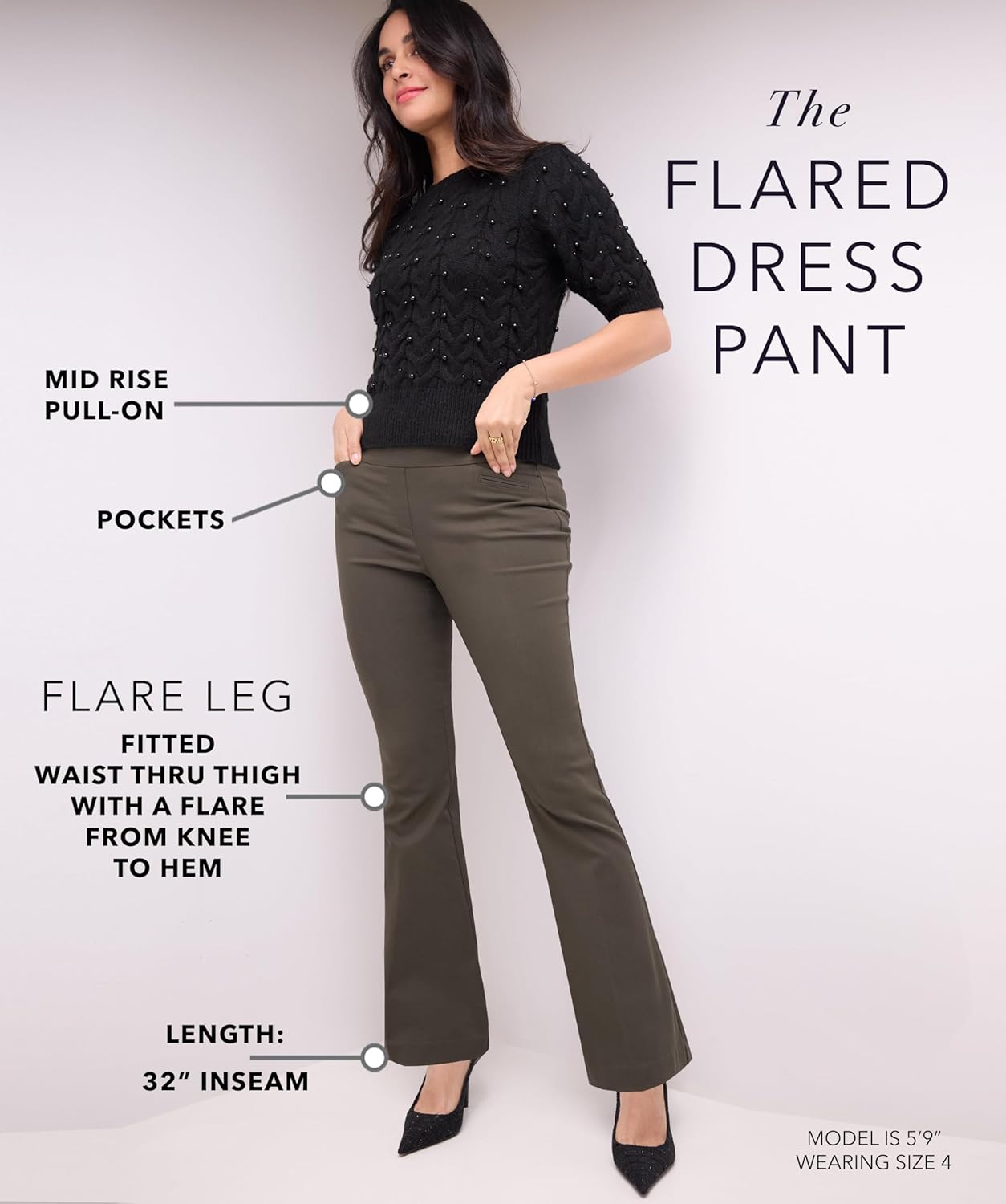 Rekucci Women’s Stretchy Flare Leg Pull-On Dress Pants with Pockets for Office Work Business, Regular 32L - Image 5