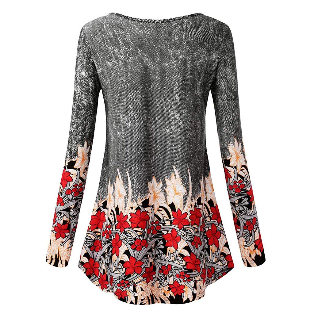 Lingyan Camicie e Abiti Donna Scollo V Maglie A Maniche Lunghe T-Shirt Motivo Floreale Intimo Slim Fit Primavera Eleganti - M