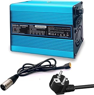 Cargador de baterías de Plomo ácido de 24 V y 5 A, Cargador de Mantenimiento de 24 V para Silla de Ruedas, Exterior Azul con Conector XLR de 3 Pines 1+2-