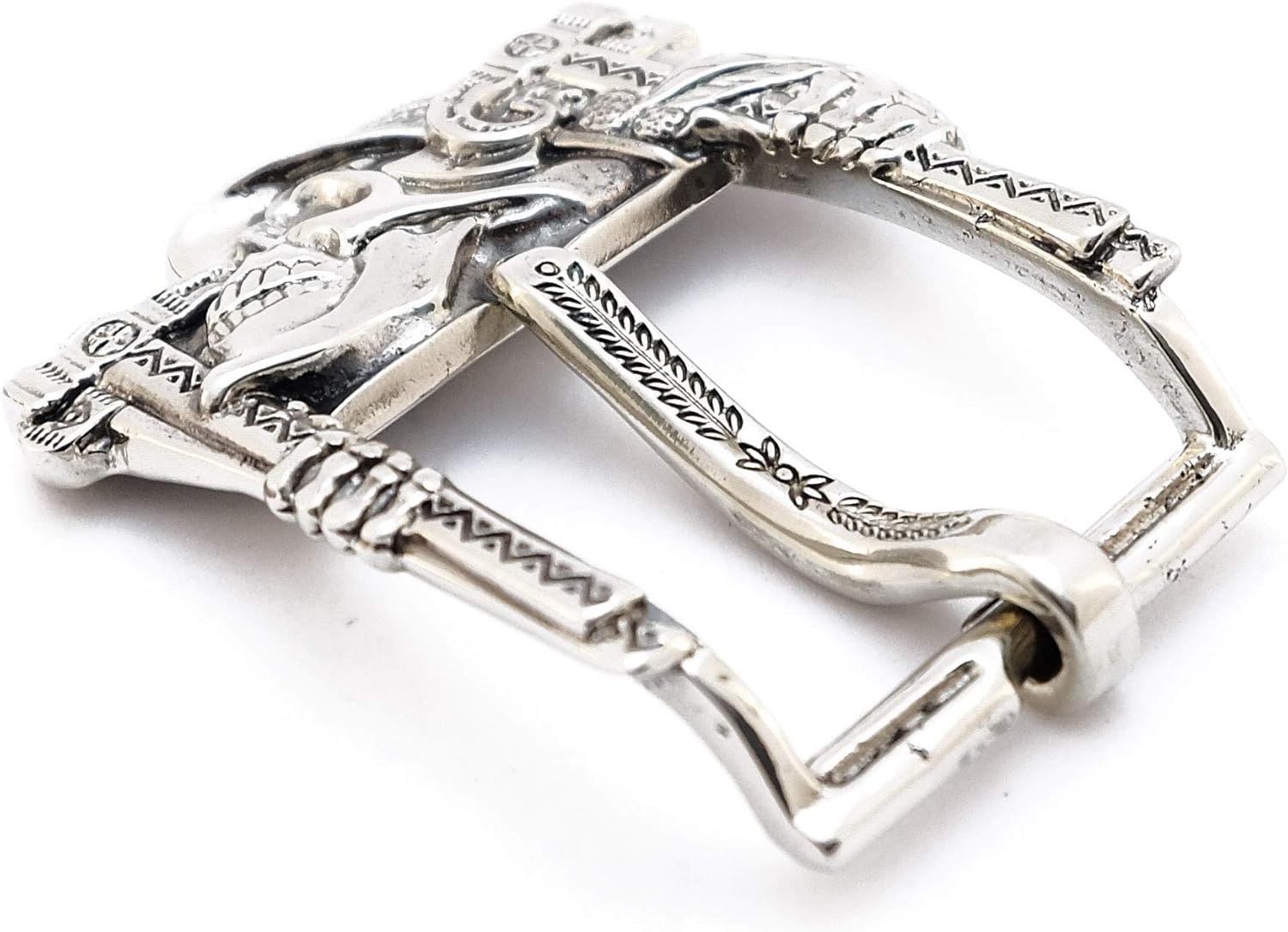 Skull belt buckle Jolly Roger, Handmade solid german silver frame type belt buckle with skull and axes