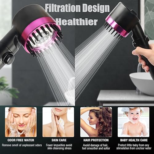 Miniatura 9 de Cabezal de ducha de mano de alta presión, cabezal de ducha de alta presión, alto flujo incluso con baja presión de agua, juego de cabezal de ducha