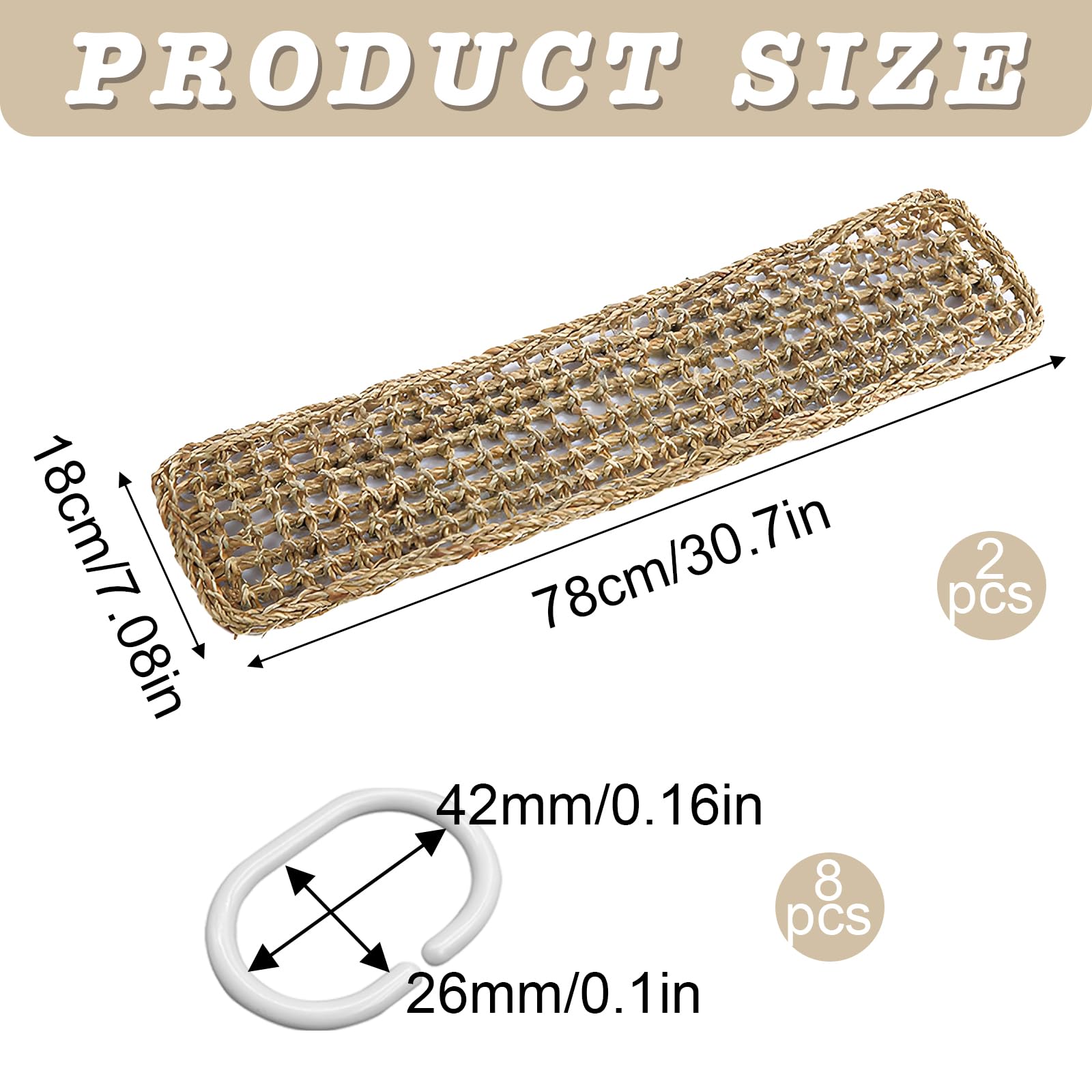 Seegras Hängematte 2 Stück 75 x 18 cm Seegrasmatte Vögel mit Haken, Seegras Hängematte für Nymphensittich, Hamster, Meerschweinchen, Ratten, Reptil Kletterseil-Leiter-Kauspielzeug